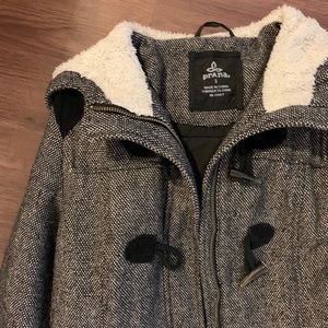 Prana Toggle Button Coat with faux shearling Hood
